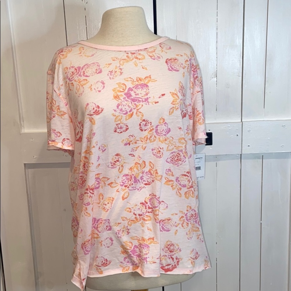 NWT Free People Blush Pink Floral Short Sleeve Top